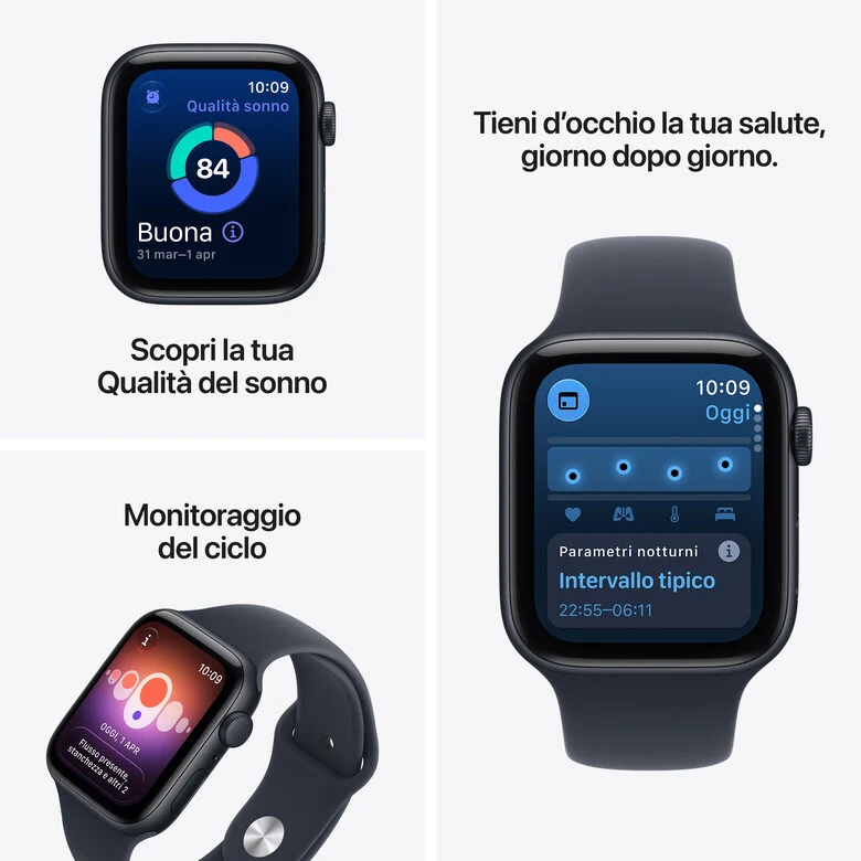Apple Watch SE (3nd generation) SE 3 GPS, Cassa 40 mm in alluminio galassia con Cinturino Sport sabbia - S/M