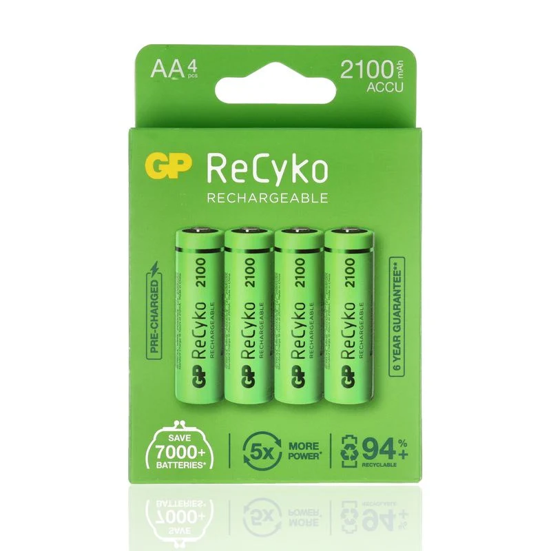 4 Batterie Gp Ricaricabile Recyko, Stilo AA, 2100 Mah, Blister