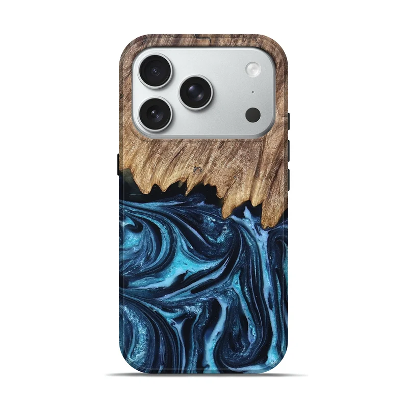 iPhone 18 Pro Wood Live Edge Phone Case - Ashlyn (Blue, 830235)