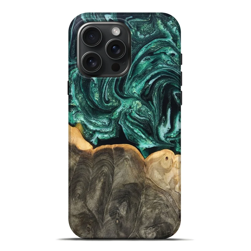 iPhone 16 Pro Max Wood Live Edge Phone Case - Misael (Green, 830231)