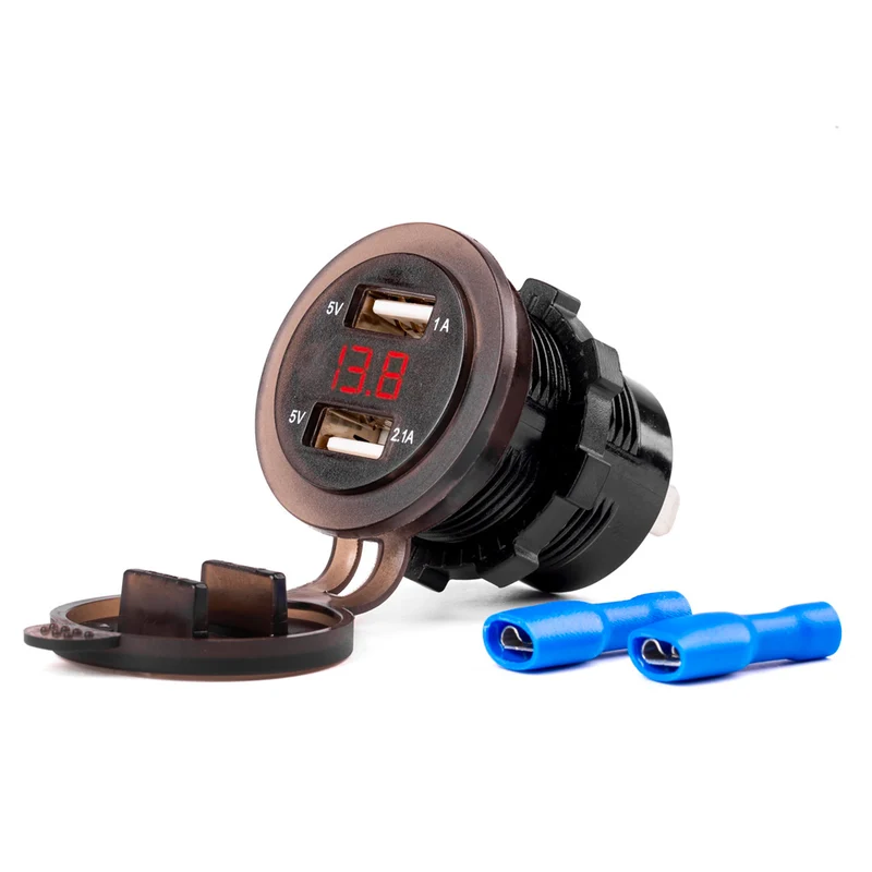 Doppio caricatore USB con voltmetro digitale 12/24V