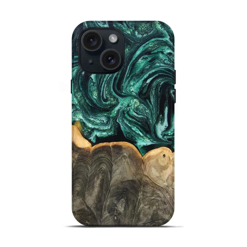 iPhone 15 Wood Live Edge Phone Case - Misael (Green, 830231)
