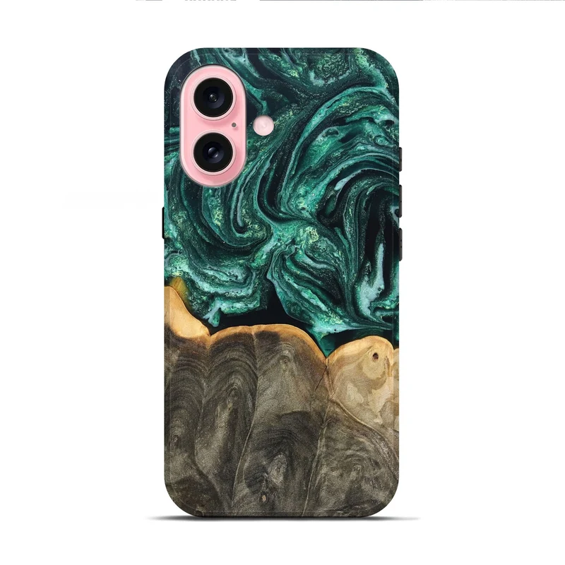 iPhone 16 Wood Live Edge Phone Case - Misael (Green, 830231)