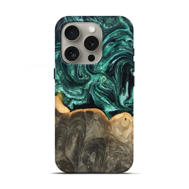 iPhone 16 Pro Wood Live Edge Phone Case - Misael (Green, 830231)
