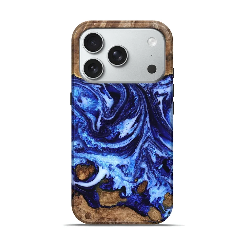 iPhone 18 Pro Wood Live Edge Phone Case - Livia (Blue, 830230)