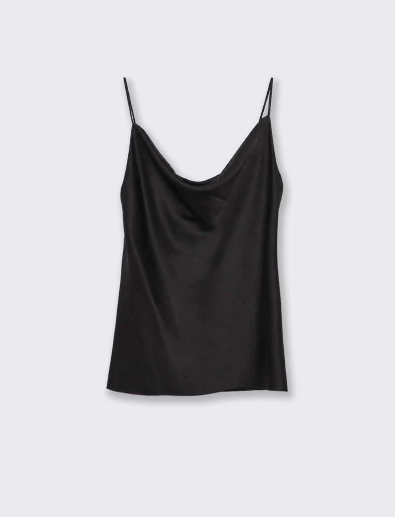 Top con scollo drappeggiato e bretelle sottili - Nero