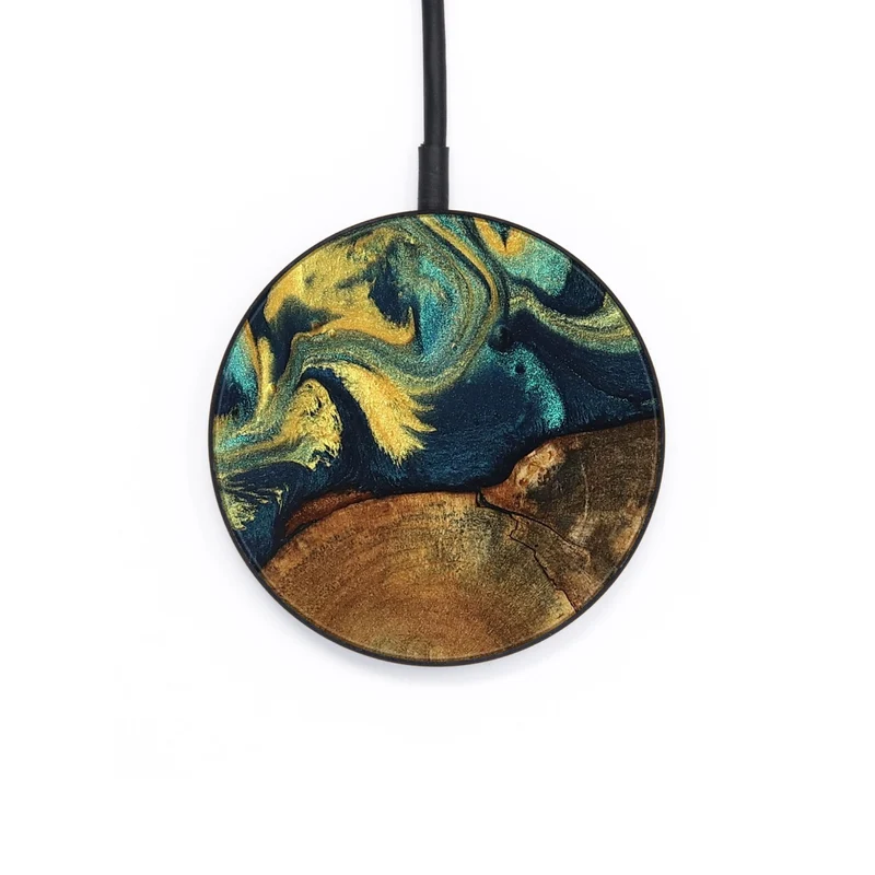 Circle Wood Wireless Charger - Odie (Teal & Gold, 829995)
