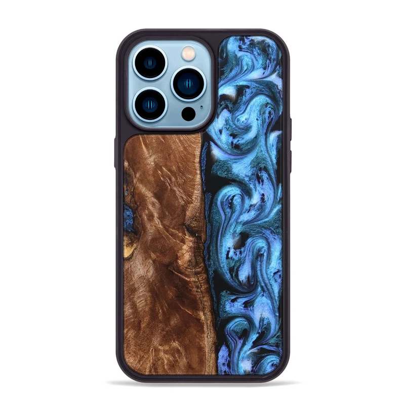 iPhone 14 Pro Max Wood Phone Case - Lily (Blue, 829989)
