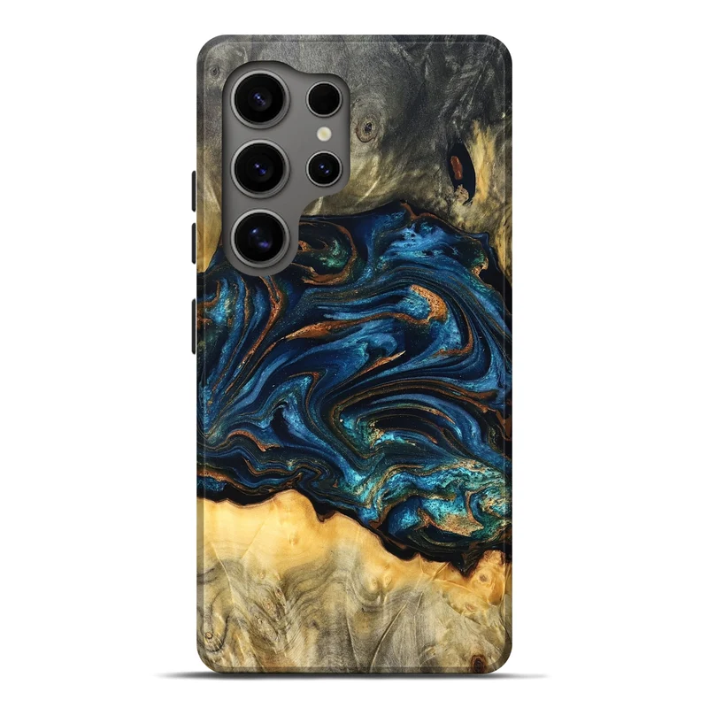 Galaxy S25 Ultra Wood Live Edge Phone Case - Tempie (Teal & Gold, 829816)