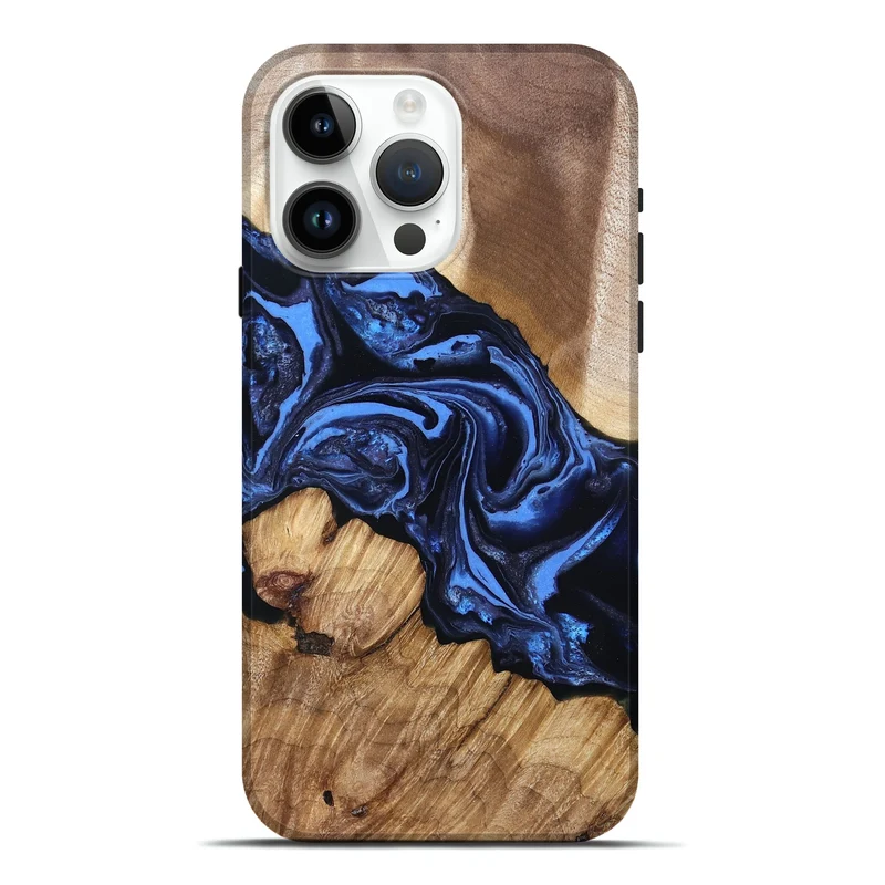 iPhone 15 Pro Max Wood Live Edge Phone Case - Sarai (Blue, 829813)