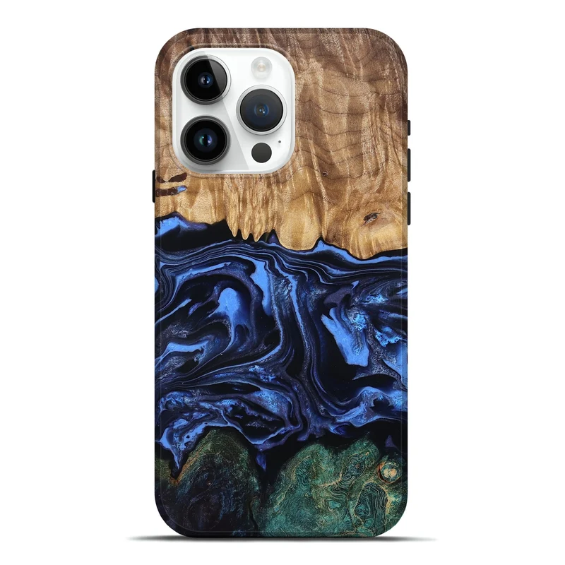 iPhone 15 Pro Max Wood Live Edge Phone Case - Shmuel (Blue, 829807)