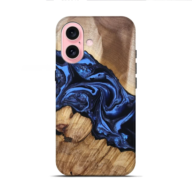 iPhone 16 Wood Live Edge Phone Case - Sarai (Blue, 829813)