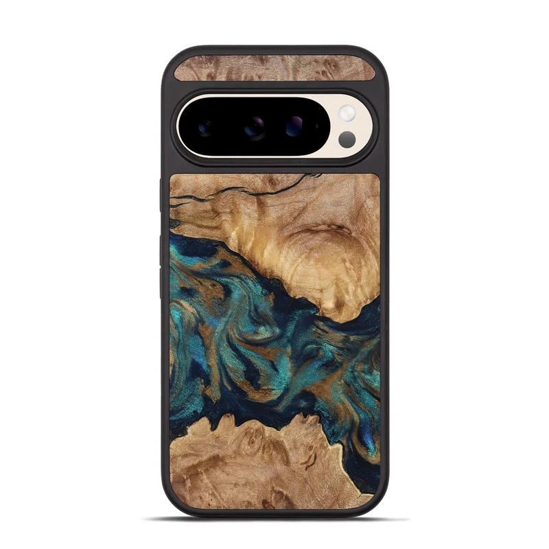 Pixel 10 Pro Wood Phone Case - Makaila (Teal & Gold, 829711)