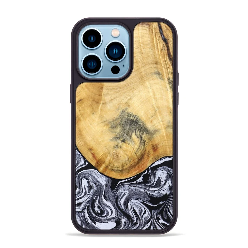 iPhone 14 Pro Max Wood Phone Case - Brandi (Black & White, 830208)