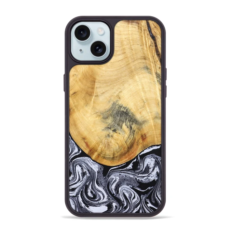 iPhone 15 Plus Wood Phone Case - Brandi (Black & White, 830208)