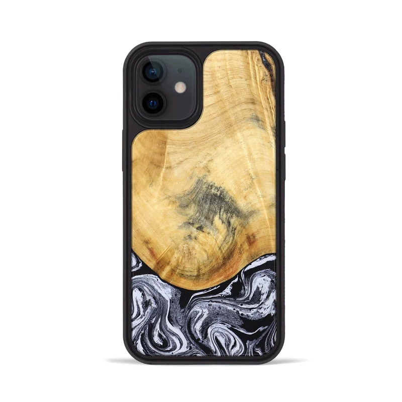 iPhone 12 Wood Phone Case - Brandi (Black & White, 830208)