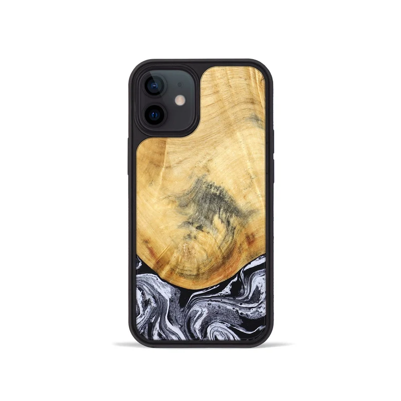 iPhone 12 mini Wood Phone Case - Brandi (Black & White, 830208)