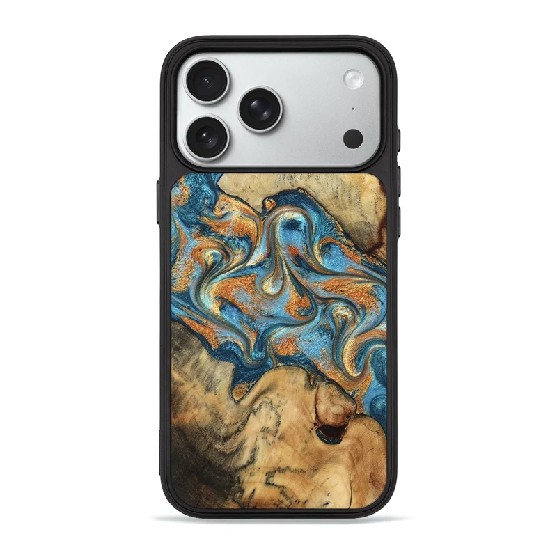 iPhone 18 Pro Max Wood Phone Case - Xzavier (Teal & Gold, 830197)