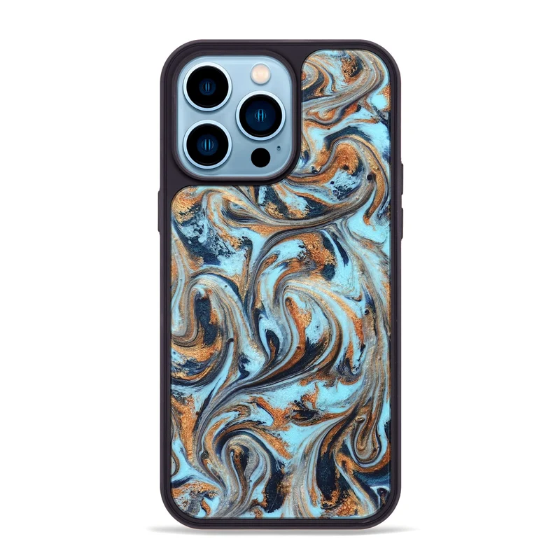 iPhone 14 Pro Max ResinArt Phone Case - Taryn (Teal & Gold, 830192)