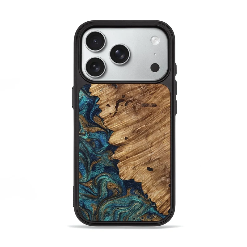 iPhone 18 Pro Wood Phone Case - Rome (Teal & Gold, 830196)