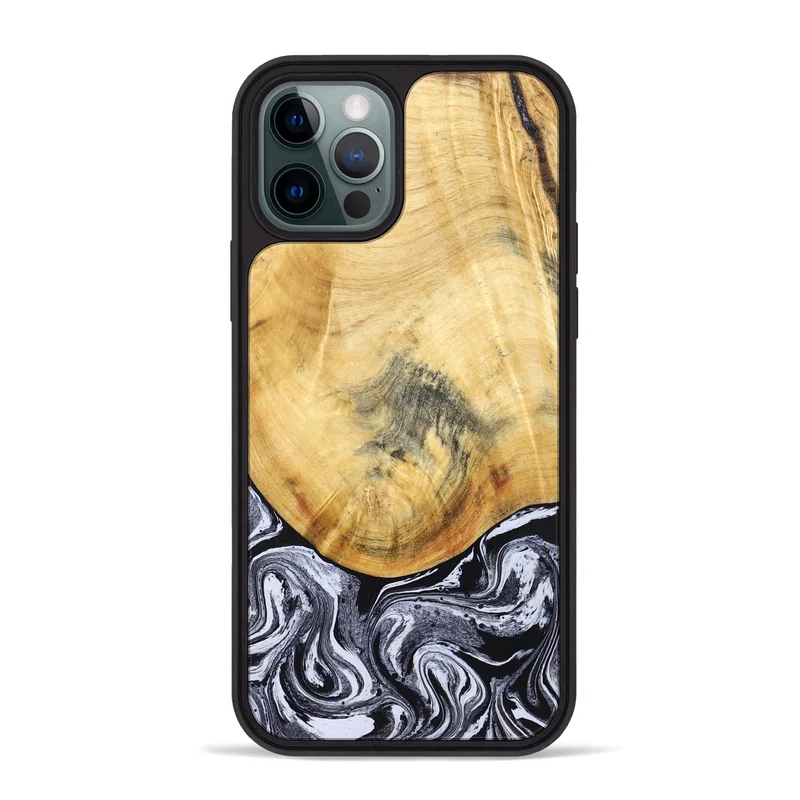 iPhone 12 Pro Max Wood Phone Case - Brandi (Black & White, 830208)