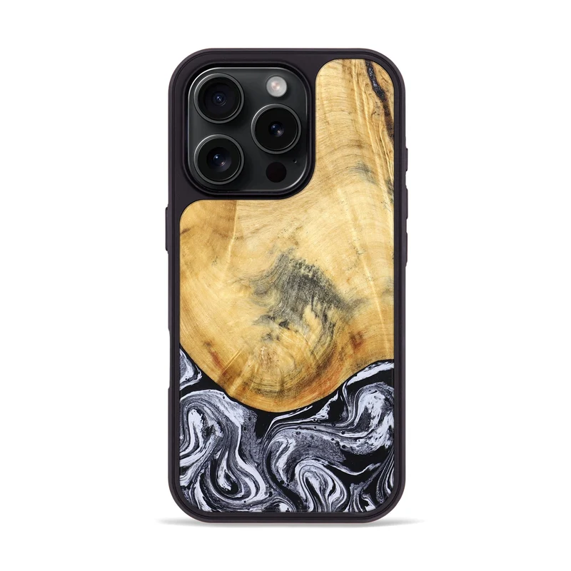 iPhone 16 Pro Wood Phone Case - Brandi (Black & White, 830208)