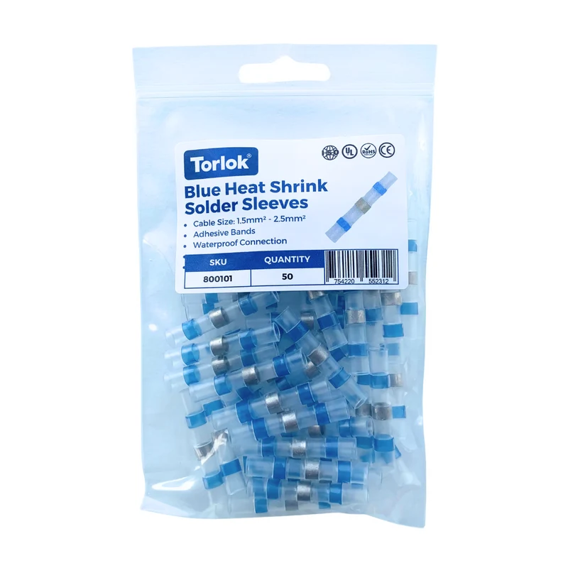 Connettori per cavi con guaina termoretraibile blu