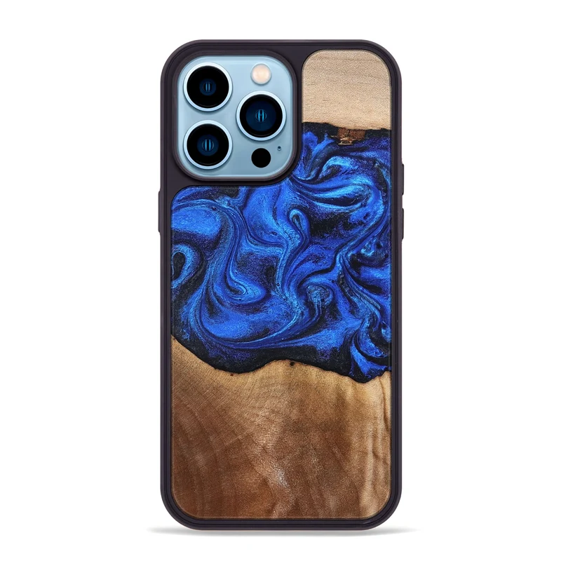 iPhone 14 Pro Max Wood Phone Case - Paislee (Blue, 830170)