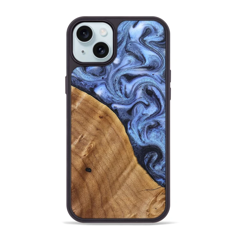 iPhone 15 Plus Wood Phone Case - Christy (Blue, 830169)