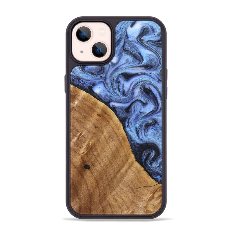 iPhone 14 Plus Wood Phone Case - Christy (Blue, 830169)