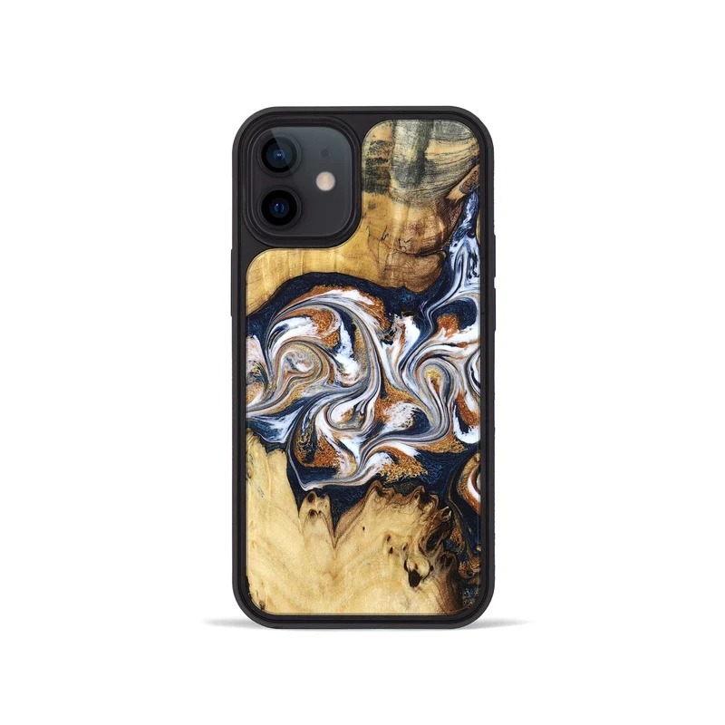iPhone 12 mini Wood Phone Case - Savanna (Teal & Gold, 830008)