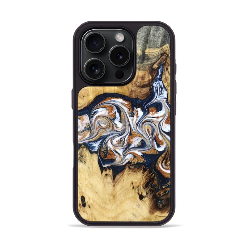 iPhone 16 Pro Wood Phone Case - Savanna (Teal & Gold, 830008)