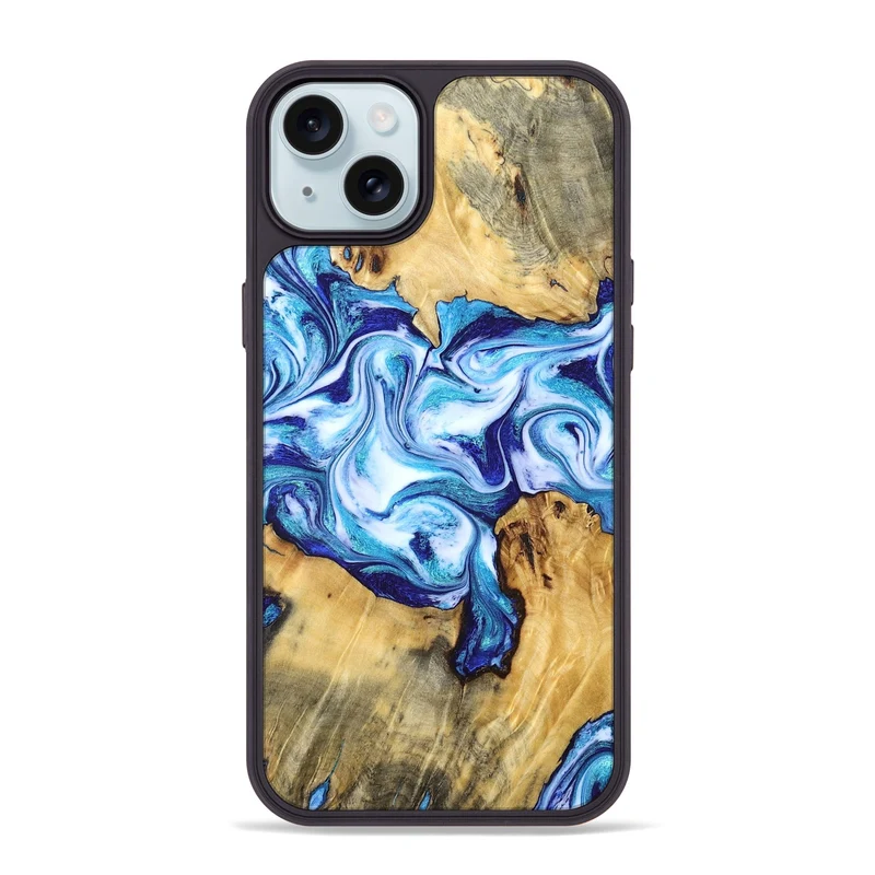 iPhone 15 Plus Wood Phone Case - Mervin (Blue, 830125)