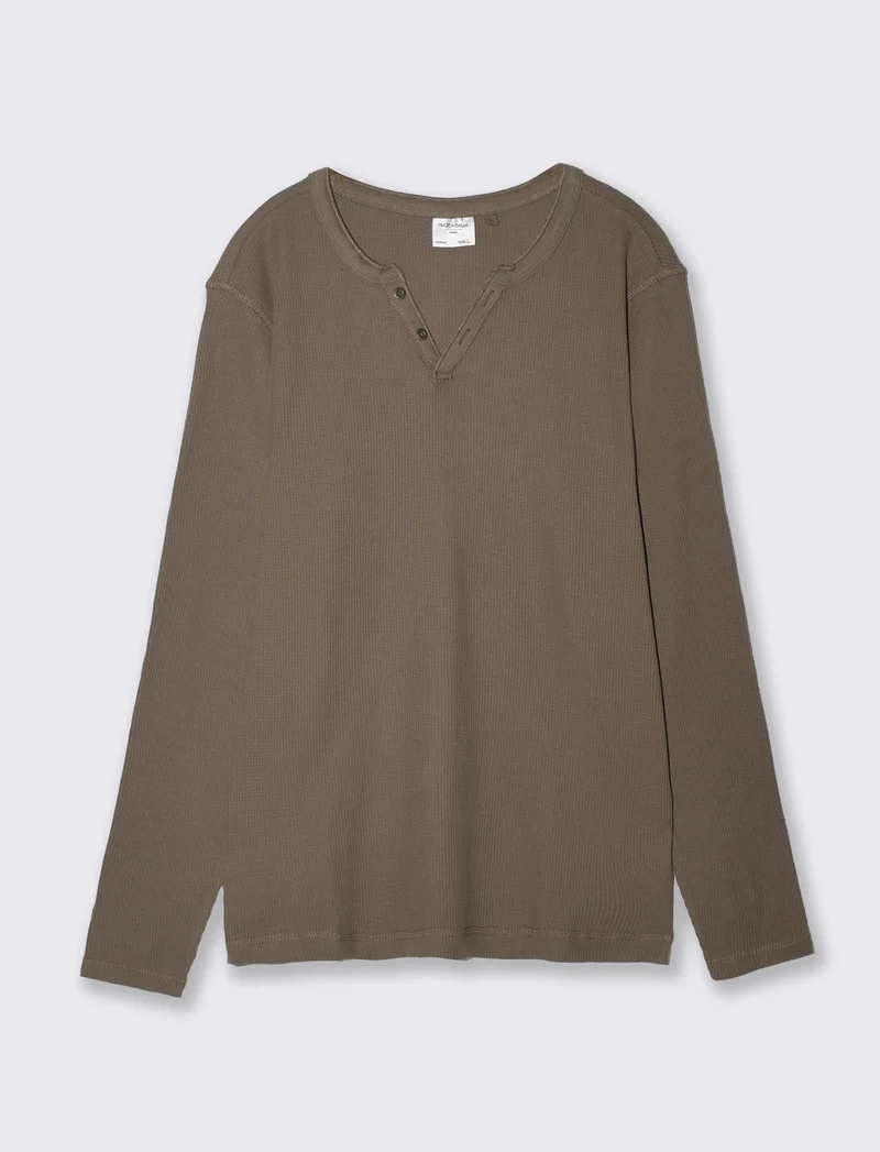T-shirt serafino waffle maniche lunghe - Verde kaki