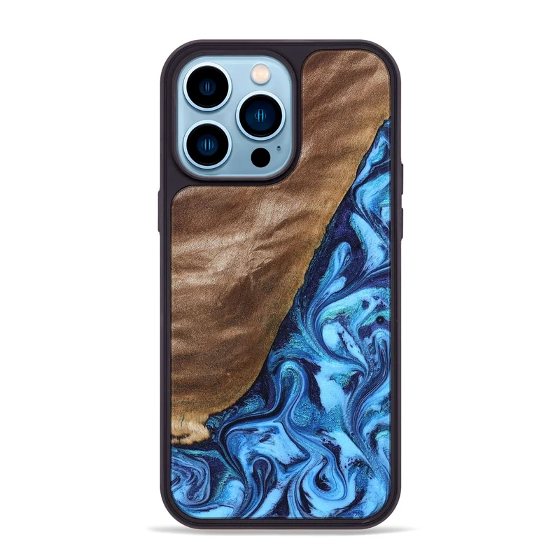 iPhone 14 Pro Max Wood Phone Case - German (Blue, 830127)