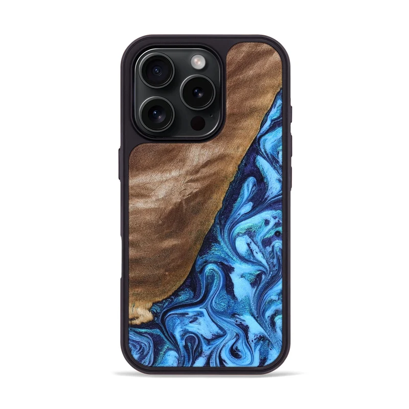 iPhone 16 Pro Wood Phone Case - German (Blue, 830127)