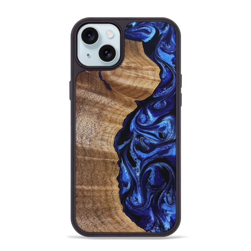 iPhone 15 Plus Wood Phone Case - Susan (Blue, 830135)