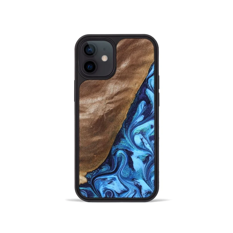 iPhone 12 mini Wood Phone Case - German (Blue, 830127)