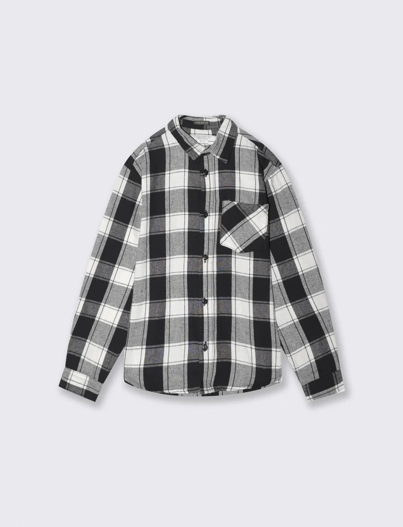 Camicia in flanella a quadri manica lunga - Nero