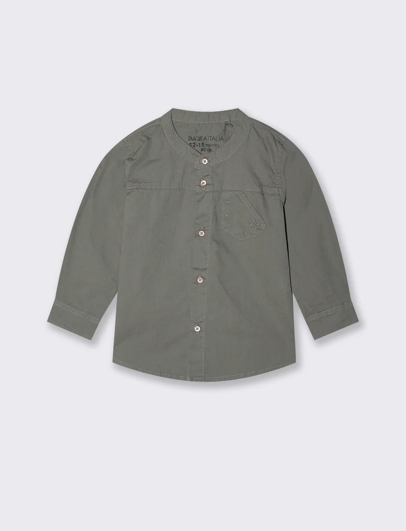 Camicia basica con taschino e ricamo - Verde militare