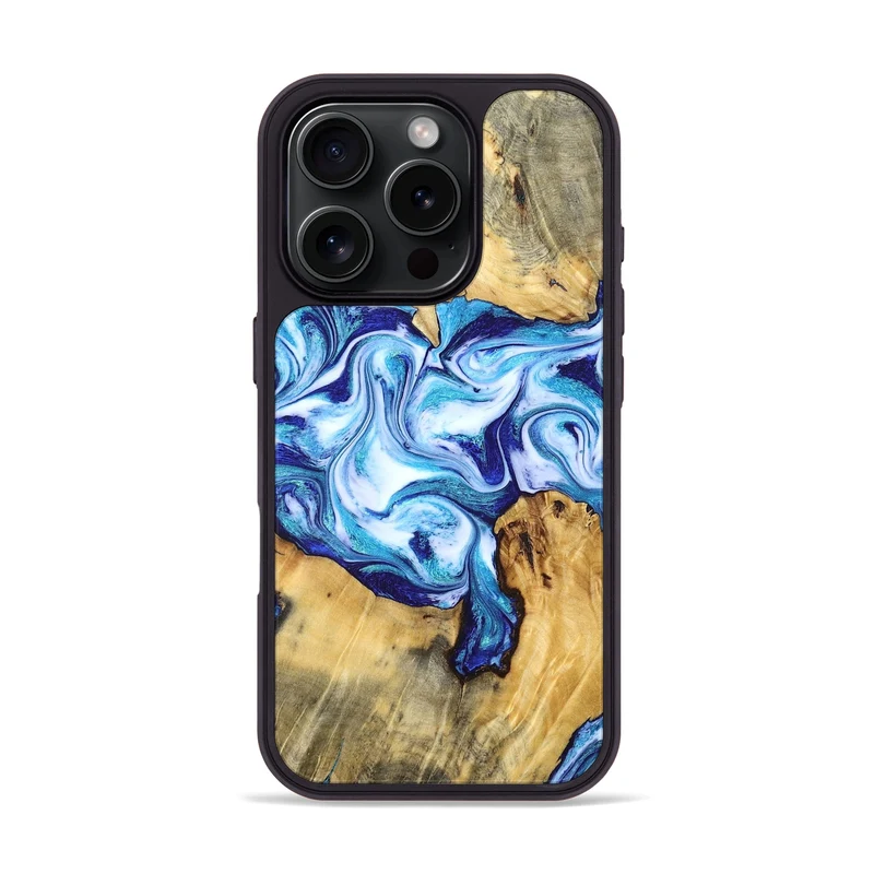 iPhone 16 Pro Wood Phone Case - Mervin (Blue, 830125)