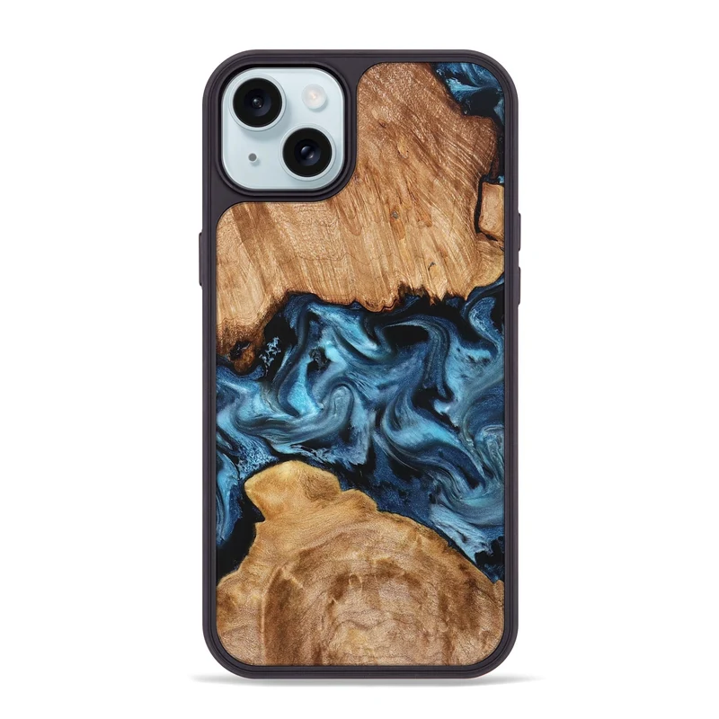iPhone 15 Plus Wood Phone Case - Karrie (Blue, 830134)