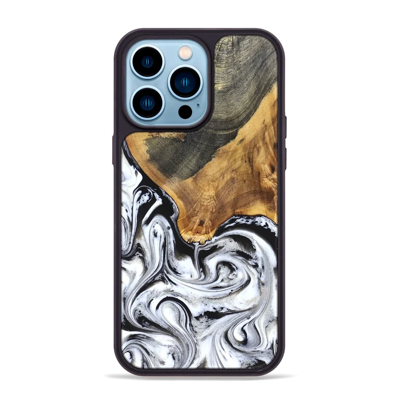 iPhone 14 Pro Max Wood Phone Case - Trinity (Black & White, 829736)