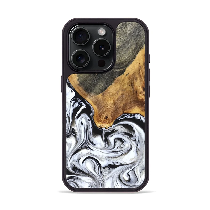 iPhone 16 Pro Wood Phone Case - Trinity (Black & White, 829736)
