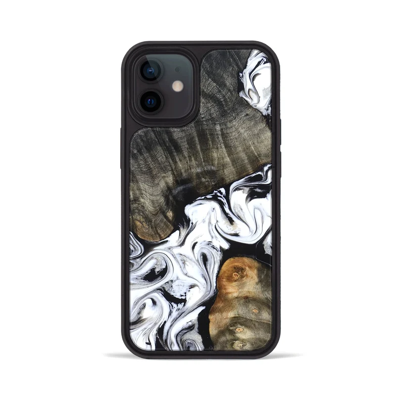 iPhone 12 Wood Phone Case - Deidre (Black & White, 829735)