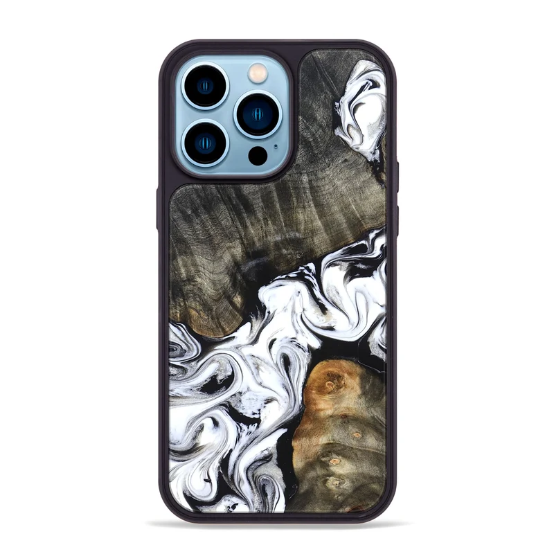 iPhone 14 Pro Max Wood Phone Case - Deidre (Black & White, 829735)