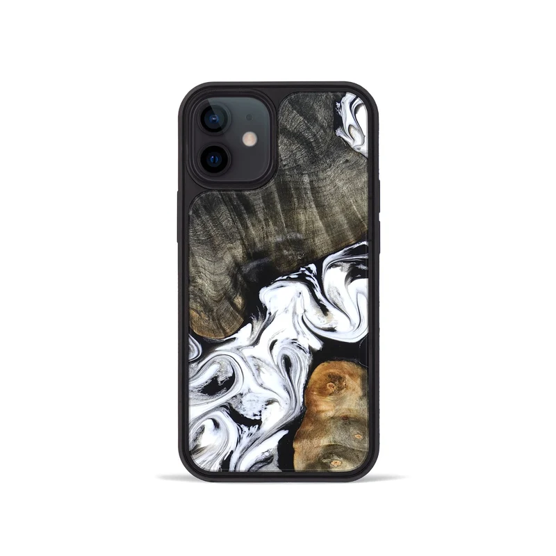 iPhone 12 mini Wood Phone Case - Deidre (Black & White, 829735)