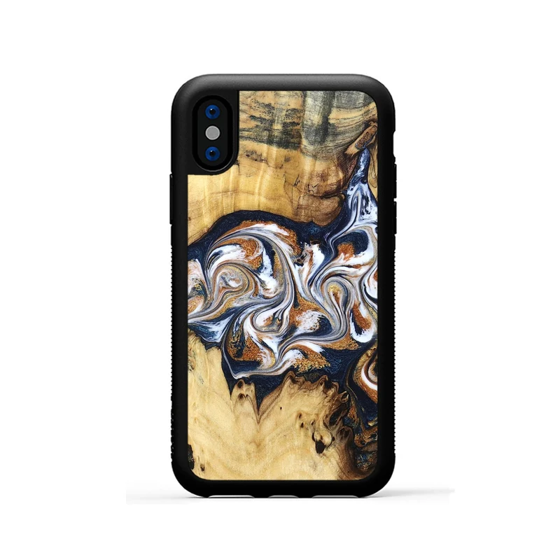 iPhone Xs Wood Phone Case - Savanna (Teal & Gold, 830008)