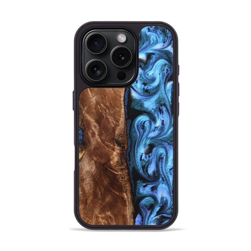 iPhone 16 Pro Wood Phone Case - Lily (Blue, 829989)