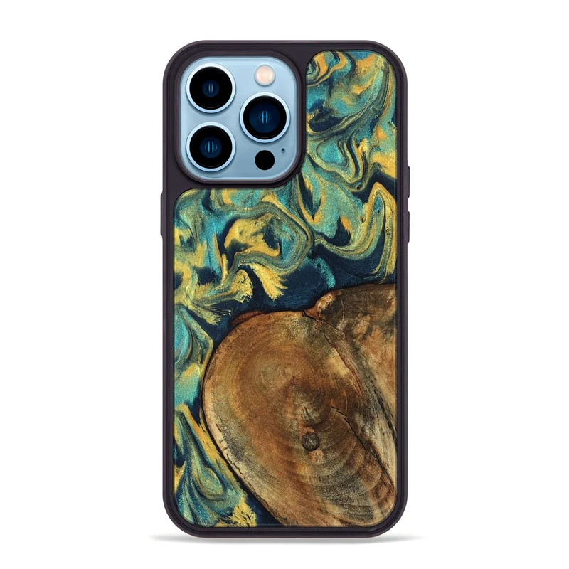 iPhone 14 Pro Max Wood Phone Case - Odie (Teal & Gold, 829995)